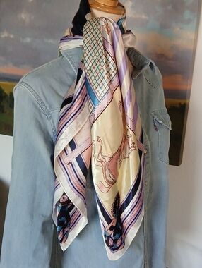 Pastel Equestrian Print Satin Scarf 90cmx90cm
